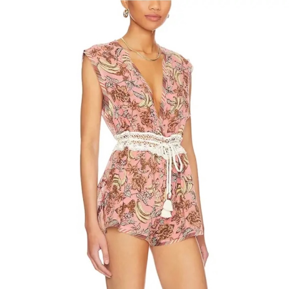 Free People Watching Waves Sleeveless Plunging V-Neck Woven Romper Brand New NWT - Picture 2 of 10